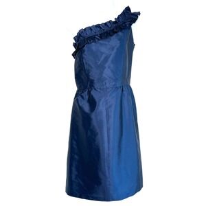Lula Kate Silk One‎ Shoulder Cocktail Dress Navy Sz 8 Wedding Formal Event Dance